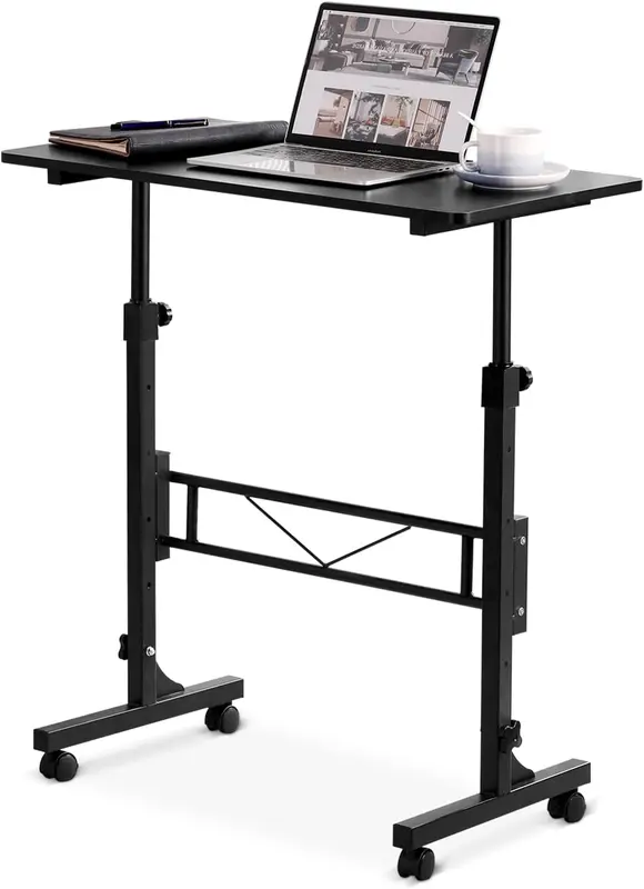32-Inch Mobile Adjustable Standing Desk with Wheels, Compact Rolling Sit-Stand Workstation for Treadmills and Walking Pads, Black