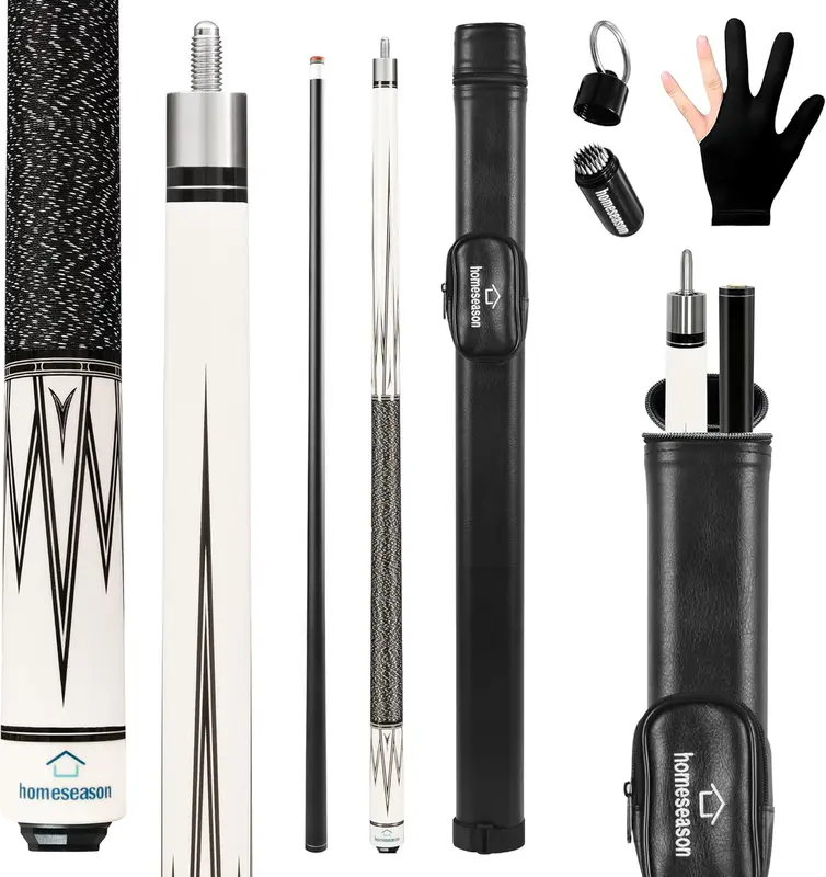58-inch Professional Low-Deflection Pool Cue - Nylon-Thread Grip, 13mm 4-Layer Leather Tip, Two-Piece Maple Billiard Stick (20oz)