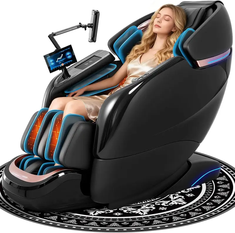 2026 Full-Body Shiatsu Massage Recliner G6 Black - SL-Track Zero Gravity, AI Voice, LED Backlight Remote, Heated Lumbar & Calf, Phone Joystick Mount
