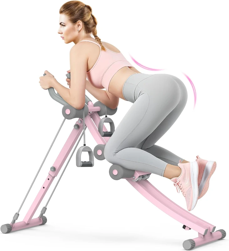 Foldable Ab Trainer — Guided Single-Track Motion on Steel Dual-Rail Frame, 440 lb Capacity, 4-Level Height, 120° Curved Path, LCD Monitor