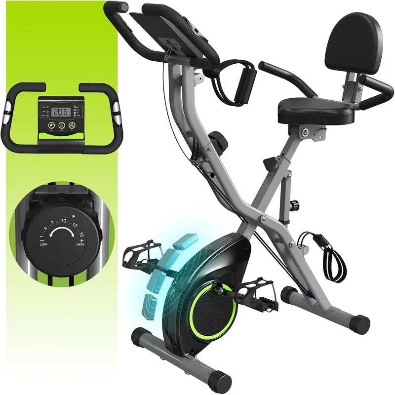 LINBOL X-Bike 817 Foldable Stationary Exercise Bike — Compact Indoor Cycling for Small Apartments, 16-Level Magnetic Resistance, 5.5 lb Flywheel, Supports up to 300 lb