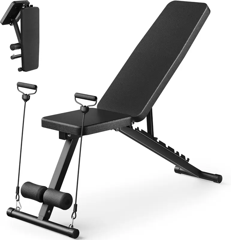 Adjustable Foldable Weight Bench for Home — 3-Position Incline/Decline/Flat, 600 lb Capacity, Portable Dumbbell Workout Bench with Resistance Bands