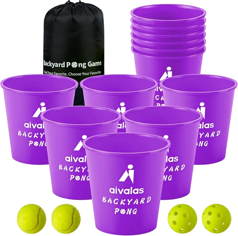 Yard Pong Outdoor Toss Game Set — 12 Buckets, 4 Balls & Drawstring Carry Bag | Heavy-Duty Plastic for Backyard, Beach, Camping & Parties