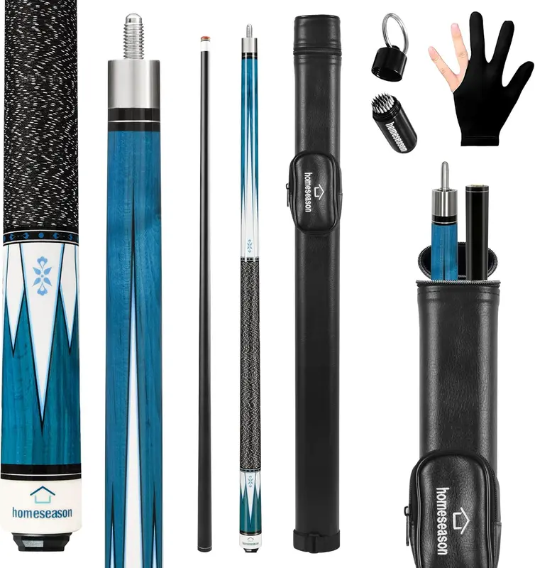 58in Professional Pool Cue - Low-Deflection Maple Billiard Stick, Nylon-Thread Grip, 13mm 4-Layer Leather Tip, 18oz Two-Piece