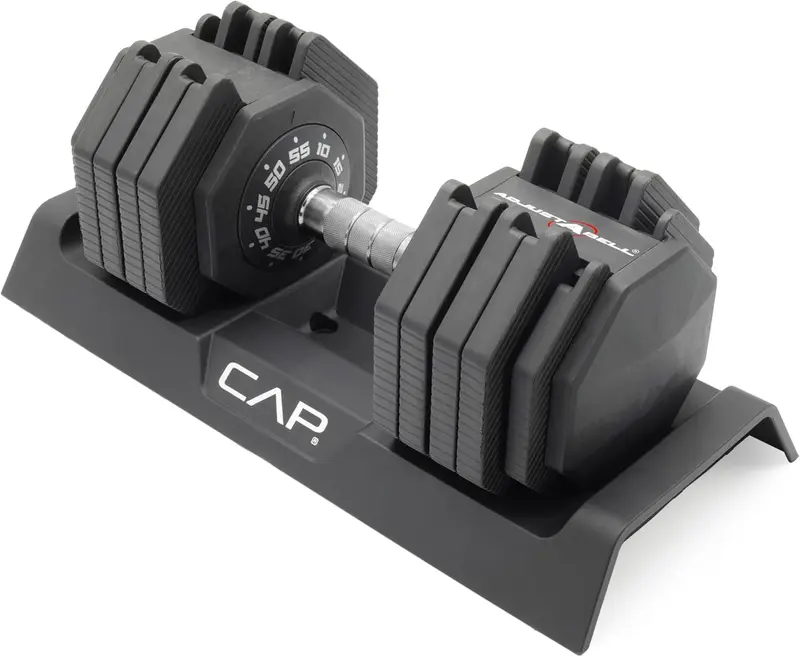 CAP ADJUSTABELL Adjustable Dumbbell Set — Quick-Change Weights, Singles or Pairs, 12.5/25/55 lb, Round & Hex Plates, Multiple Grip Options