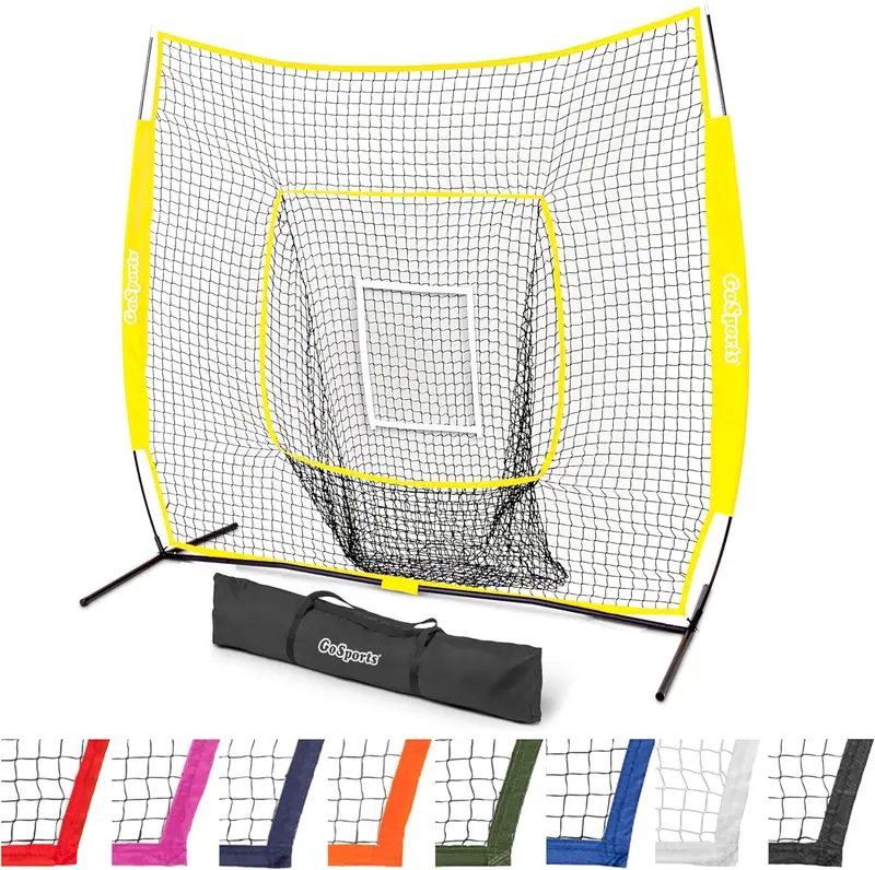 7 x 7 ft Baseball and Softball Training Net - Team Color Options with Strike Zone for Batting & Pitching