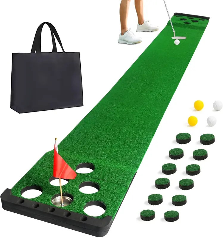 Golf Putting Game Set – Foldable Indoor/Outdoor Putting Mat with Front Border, 4 Balls, 2 Flags & Cups, Portable Carry Bag for Practice and Parties