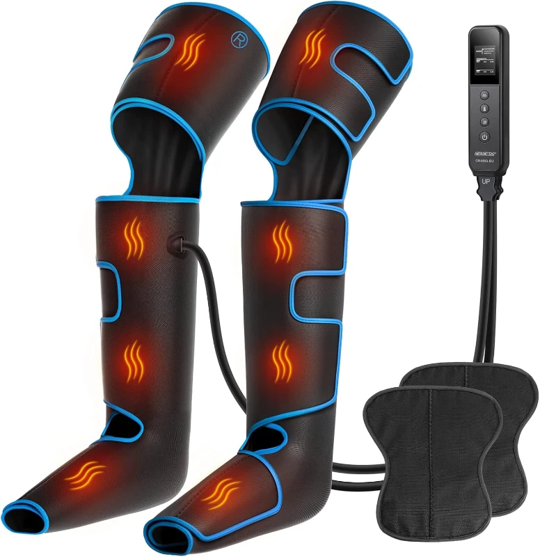 Leg Compression Massager with Heat (Blue) — FSA/HSA Eligible, Air Compression Therapy for Circulation & Pain Relief, 3 Modes, 3 Intensities, 3 Heat Levels
