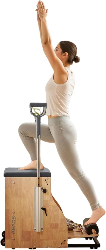 Foldable Pilates Reformer - Home & Studio Chair for Beginners to Intermediate with 4 Adjustable Resistance Springs, Supports Up to 400 lbs