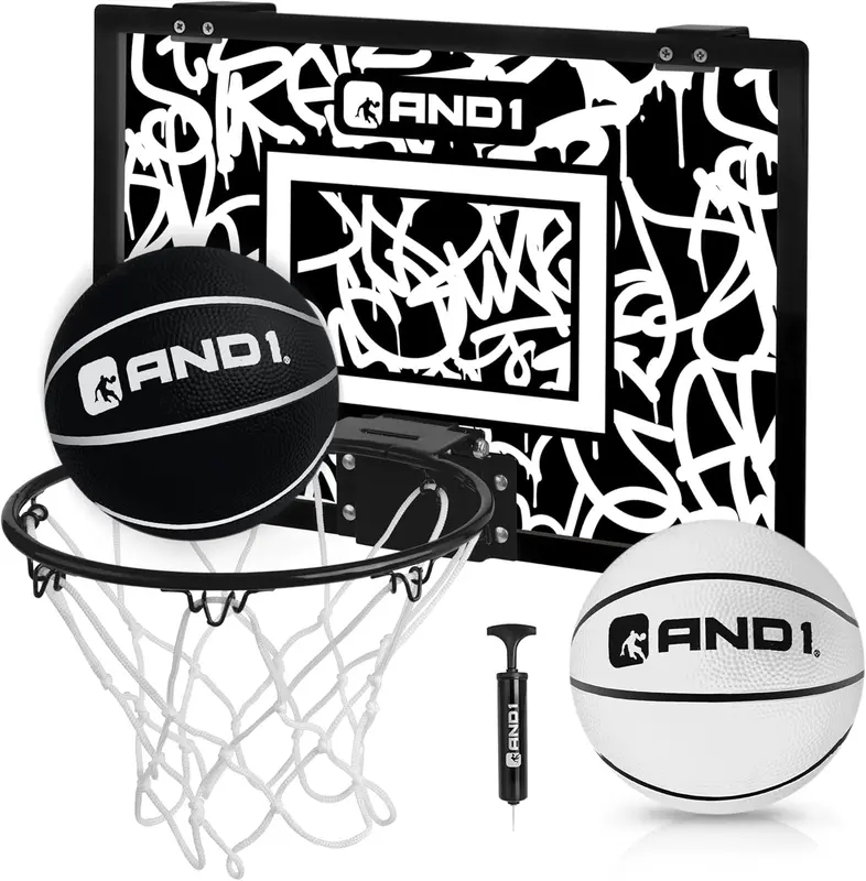 Over-the-Door Mini Basketball Hoop with 18x12 Shatterproof Backboard, 9-inch Break-Away Rim, 2 Mini Balls and Pump — Tool-Free Indoor Play for Kids and Adults