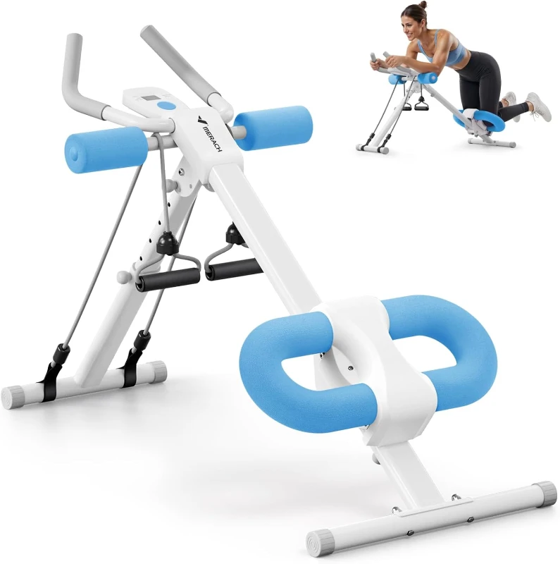 Adjustable Foldable Ab Trainer – Abdominal Workout Machine with LCD Monitor, Knee & Elbow Padding, 2 Inclines, 5 Height Levels, 440 lb Capacity