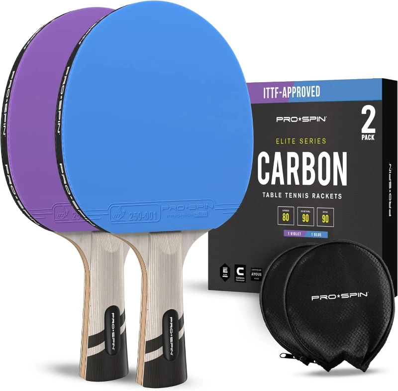 PRO-SPIN Pro Carbon Table Tennis Paddles – ITTF Certified, 7-Ply Blade with Carbon Fiber, Premium Rubber & 2.0mm Sponge for Precision Control