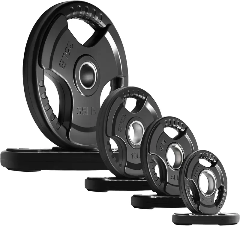 Olympic Rubber-Grip Weight Plates 2-Inch Barbell Set — Solid Iron Core, Rubber-Coated, 2-Inch Olympic Bar Compatible, 3-Hole Grip, 2.5–45 lb Options