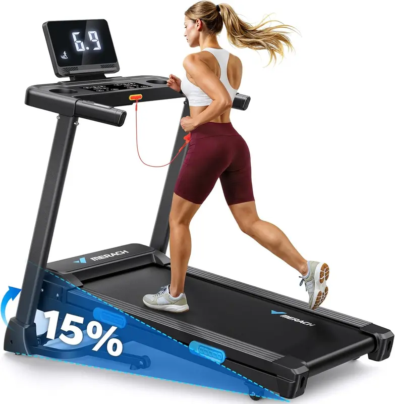 T12 Foldable Home Treadmill, 300 lb Capacity, 42.5 in x 16.5 in Wide Belt