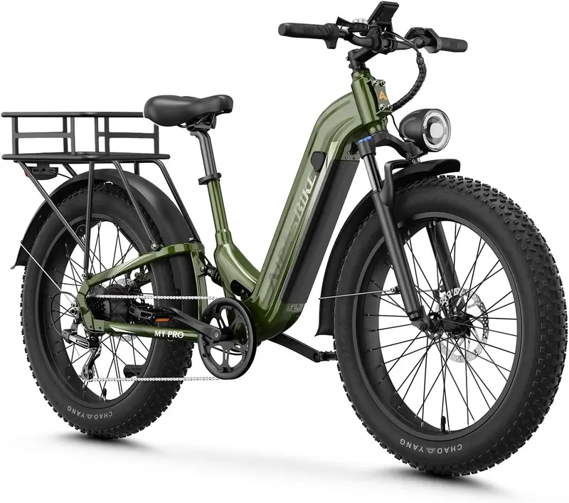 M1 Pro Electric Mountain Bike - 1800W Peak Motor, 36 MPH, 48V 17.5Ah Removable Battery, 26x4" Fat Tires, Full Suspension, 7-Speed, Rear Basket