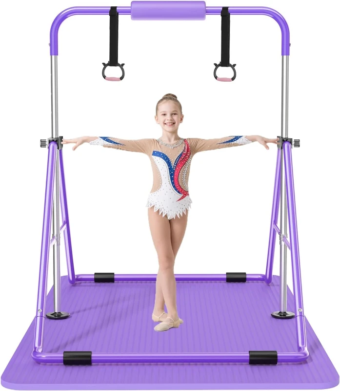 Foldable Kids mnastics Bar — Adjustable 35-51 in, Supports 145 lbs, Easy Assembly for Indoor/Outdoor Training