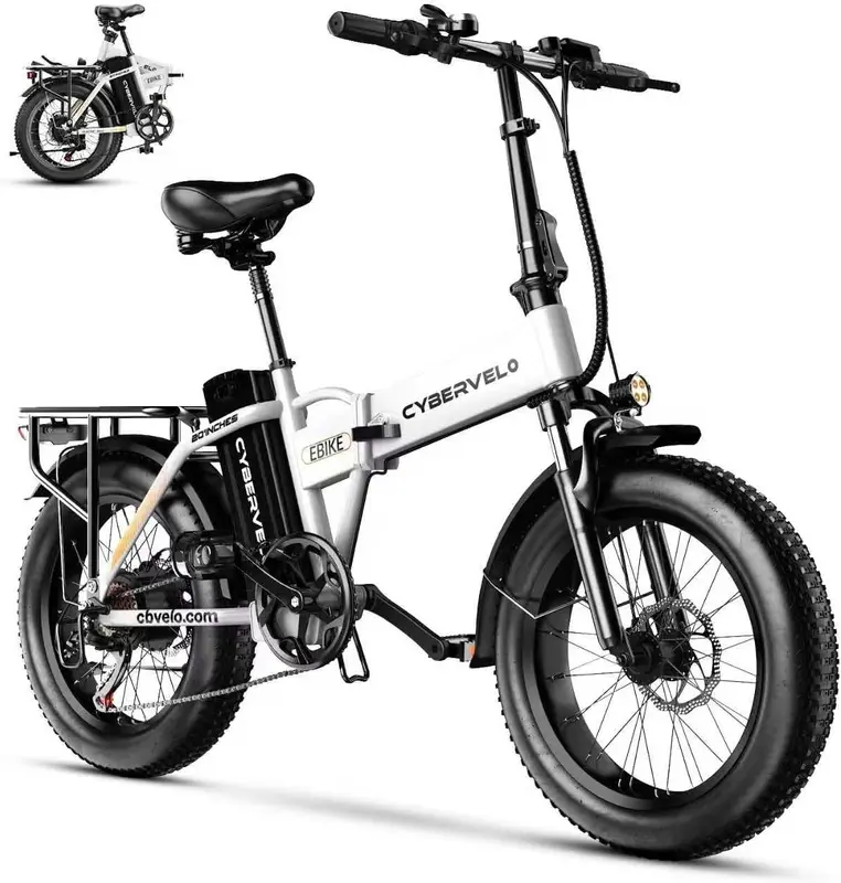750W Folding E-Bike with Removable 48V 20.8Ah/50Ah Battery - Up to 80-Mile Range, 20-Inch Fat-Tire Adult Commuter Electric Bicycle