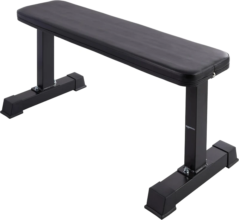 Sturdy Flat Weight Bench - Black, Home Strength Training with Stable T-Leg Assembly