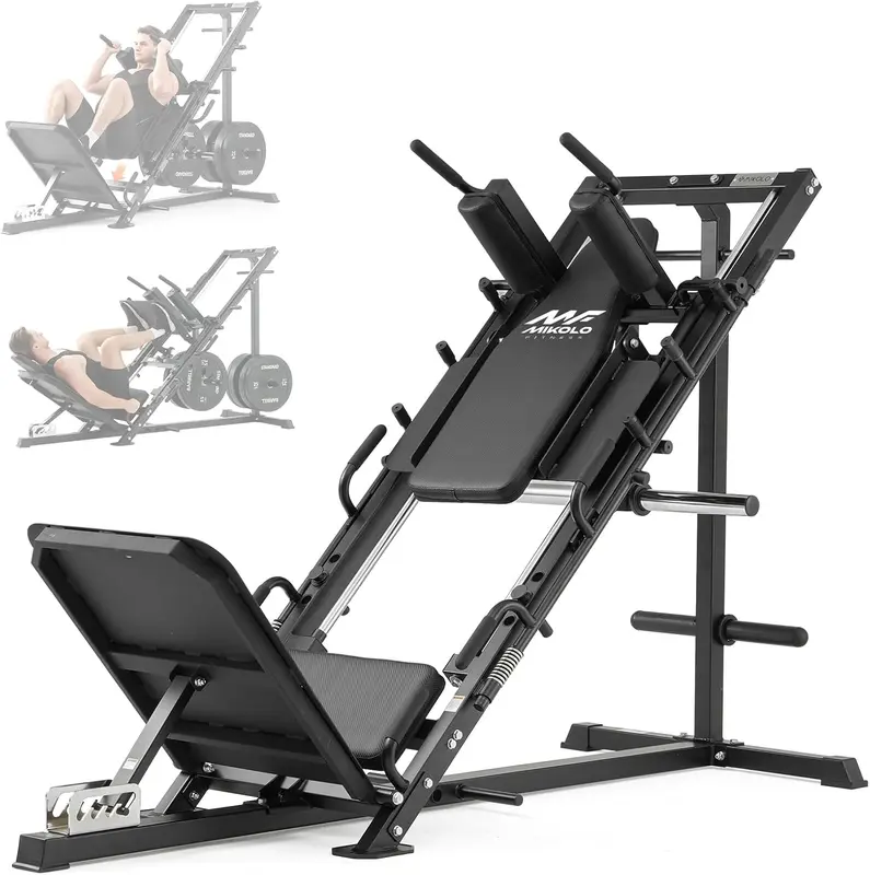 lo Leg Press & Hack Squat Combo with Linear Bearing, Front and Rear Band Pegs — Full-Range Home Leg Machine