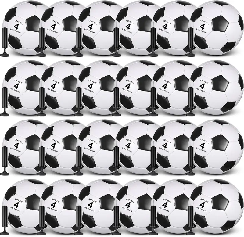 24-Pack Soccer Balls (Sizes 5/4/3) with 24 Pumps - Deflated Bulk Set for Kids, Teens, School Teams, Training, Outdoor Play & Charity Donation