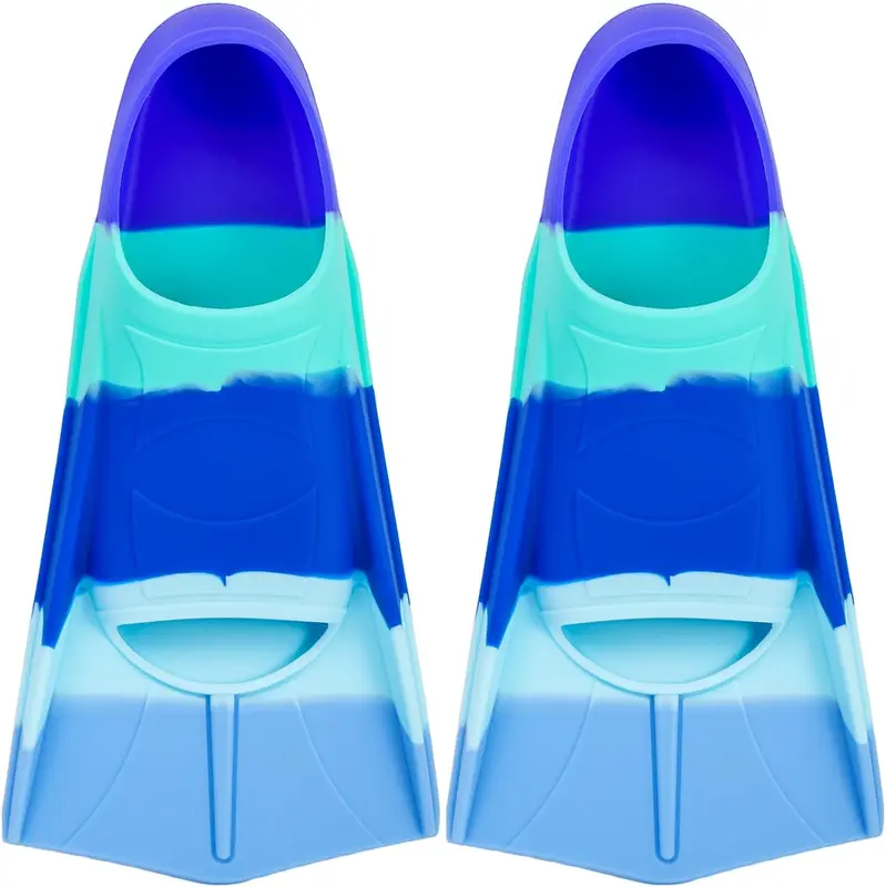 Kids Short-Blade Swim Training Fins, Silicone Lap Flippers for Beginners