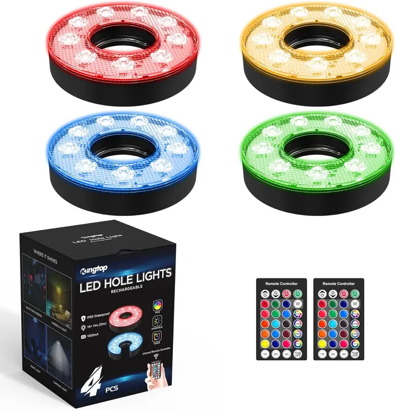 USB-C Rechargeable LED Golf Cup Lights with Remote — 16 Colors, Adjustable Brightness, Timers, IP65 Waterproof for Night Putting Greens