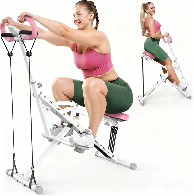 Foldable Squat Machine — Squat Assist Rower with 4 Adjustable Resistance Bands (0–100 lbs), Full-Body Home Trainer for Glutes & Thighs