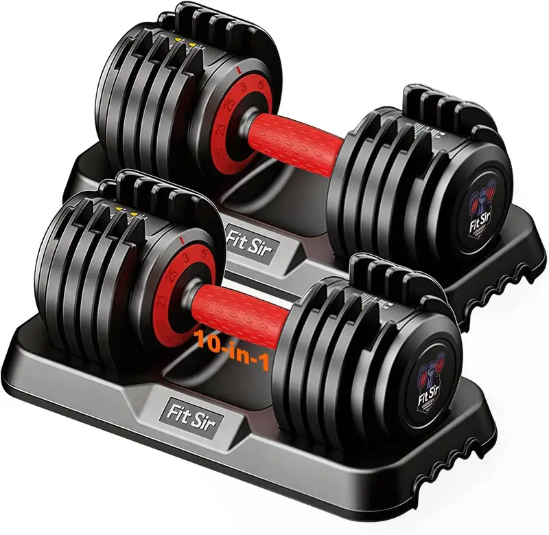 10-in-1 Adjustable Dumbbell Set, 3-25 lb - Secure Locking, Enclosed Storage Tray, 1-Second Adjustment, Textured Non-Slip Grip for Home Workouts