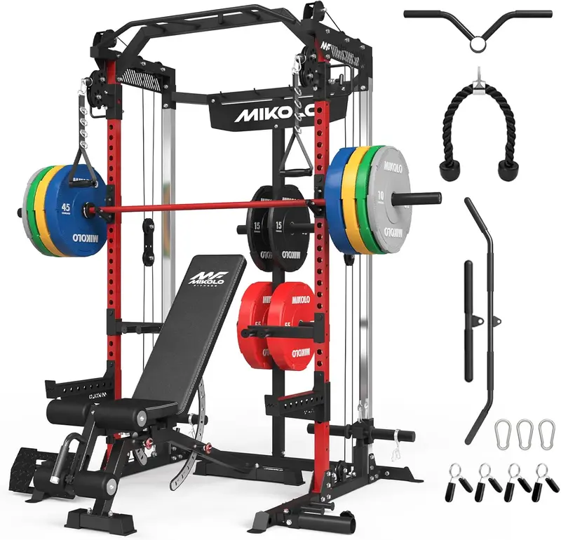 lo HR05 Power Cage — 2000 lb Power Rack with Independent Dual Pulleys, Multi-Function Home m for Cable Crossover & Squats