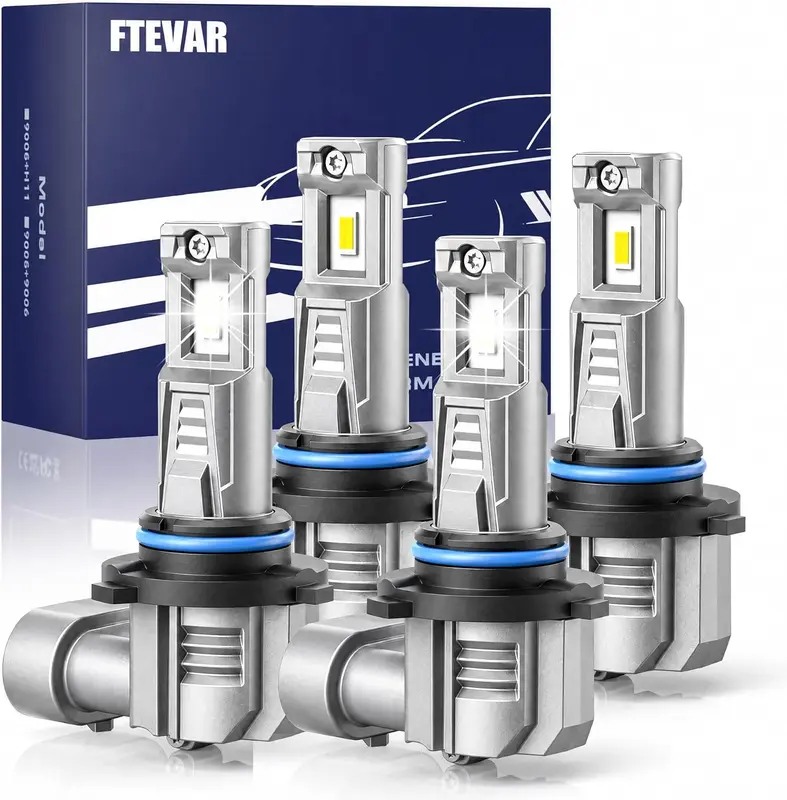 9005/HB3 & 9006/HB4 LED Bulb Combo Pack — High & Low Beam 4-Pack, 60000LM, 6500K Cool White, 50,000+ Hour Lifespan, Fanless Mini 1:1 Design, 6063 Aluminum, IP67