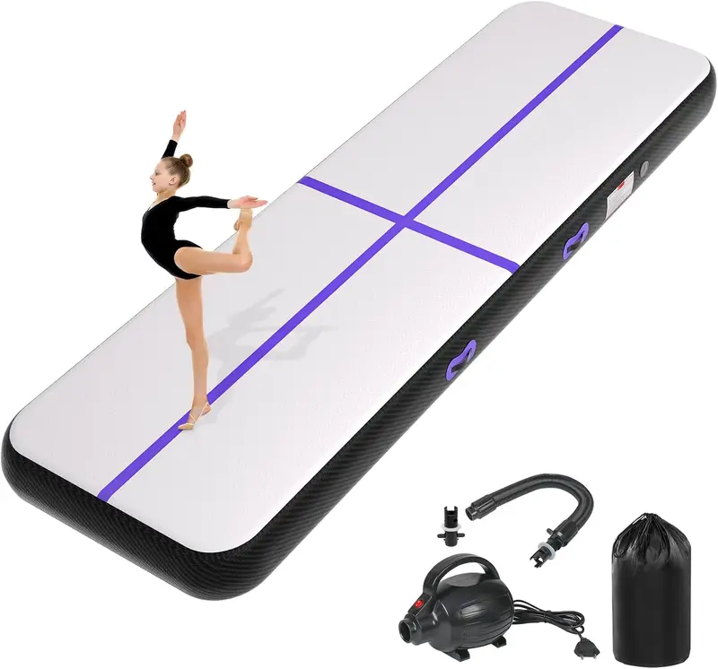Inflatable mnastics Tumbling Mat — 6/10/13/16/20ft Air Tumble Track with Electric Pump | Training Mat for Home, Cheer, Yoga, Beach & Outdoor
