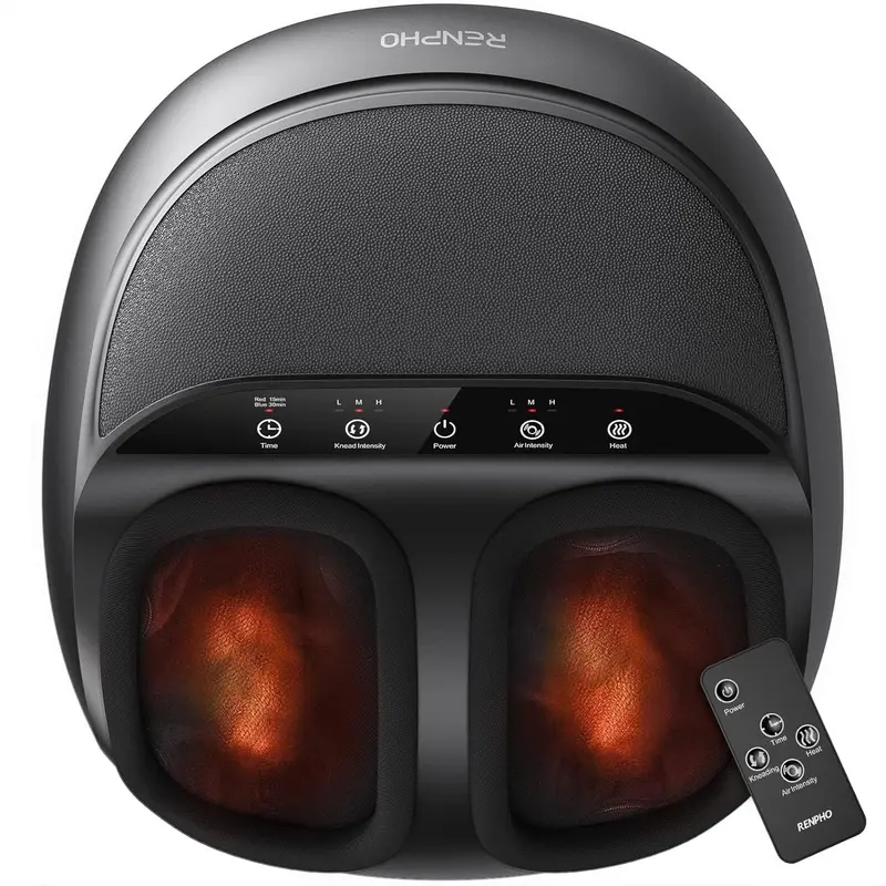 Shiatsu Foot Massager with Heat — Deep Kneading & Auto Size Fit (Up to US 13) | 3 Compression & Kneading Levels, Soothing Warmth, Cordless Remote, FSA/HSA Eligible