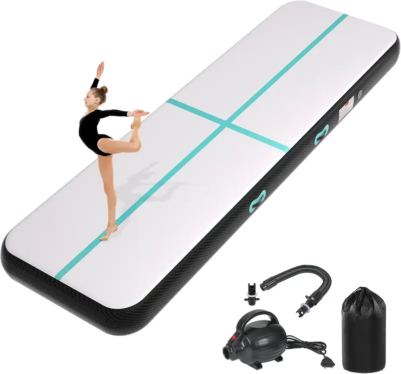 Inflatable mnastics Air Tumble Track Mat — 6/10/13/16/20ft, 4/8in Thickness with Electric Pump for Home Training, Cheer, Yoga, Pool & Outdoor Use