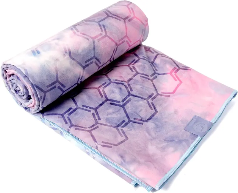 Hot Yoga Microfiber Towel with Double-Sided Silicone Grip — Anti-Slip, Absorbent, 26.5" x 72", Navy & Pink