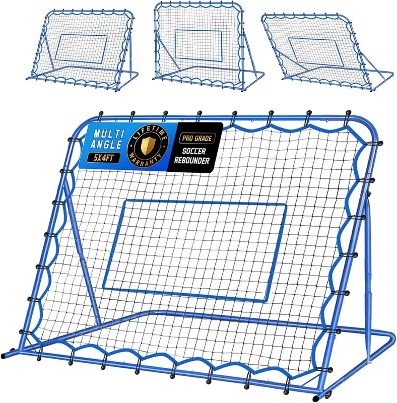 5x4ft Multi-Angle Rebound Net - Soccer, Baseball, Volleyball & Lacrosse Pitchback Trainer with Quick-Switch 60-120° for Passing and Ball Control