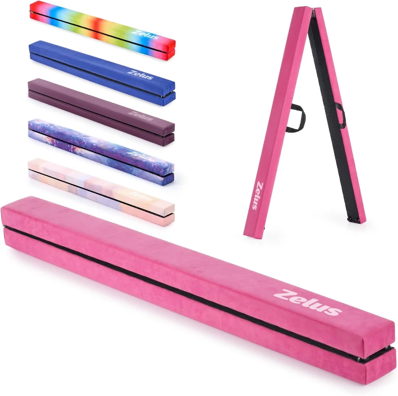8' Folding mnastics Balance Beam with Carry Handles, Floor Beam w/ Anti-Slip Base for Kids, Beginners & Pros