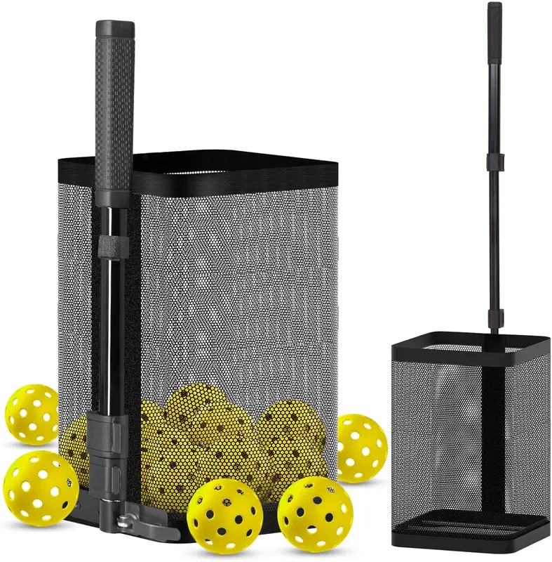 Pickleball Retriever — 40-Ball Hopper Tube with Telescoping Stainless Steel Handle
