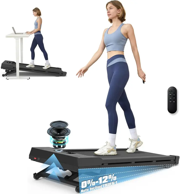 Under-Desk Walking Pad Treadmill with 9-Level Auto Incline to 12%, 450 lb Capacity, Smart App Tracking & Bluetooth Speaker