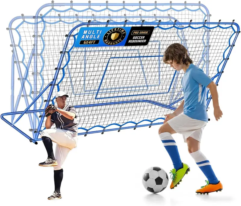 6x4ft Adjustable Soccer Rebound Net — Quick-Switch 60°-120° Pitchback Trainer for Soccer, Baseball, Volleyball & Lacrosse with Target & Sandbag Anchors