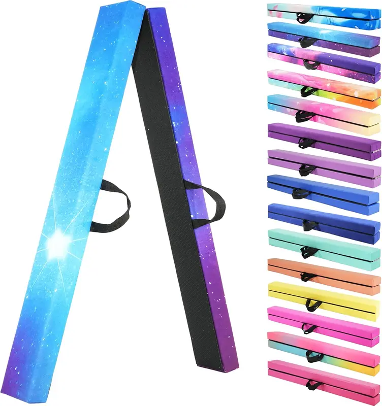 8FT Folding mnastics Balance Beam - 50% Wood Core, High-Density EVA, Faux Suede, Anti-Slip Base & Carrying Bag