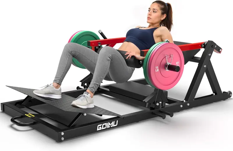 HT01 Plate-Loaded Hip Thrust Machine, 800 lb Heavy-Duty Glute Drive with Band Pegs & Weight Holder