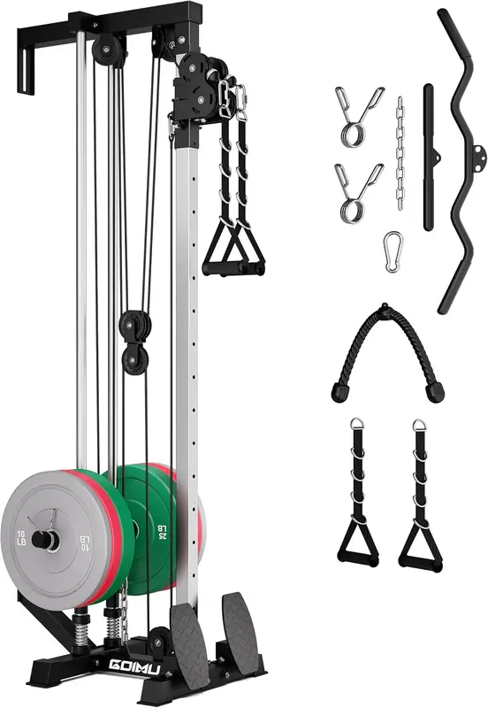 WM1 Wall-Mounted Cable Station – Cable Crossover Machine with 17 Height Settings, High & Low Pulleys and Removable Footplate for Home/Garage m