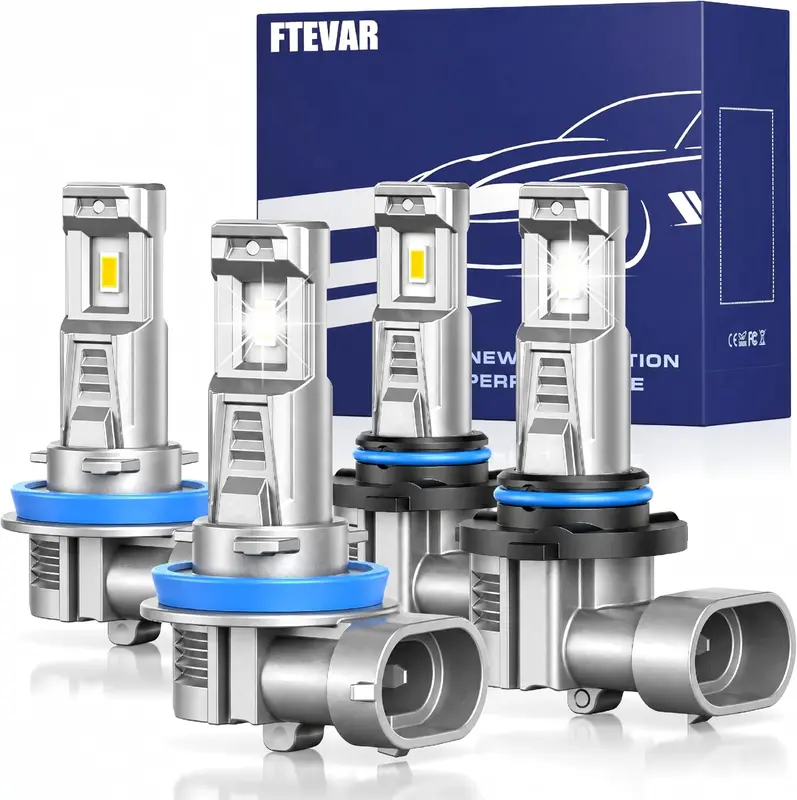 9005/HB3 & H11/H8/H9 LED Bulbs 4-Pack — Fanless Plug-and-Play, 60,000LM 6500K Cool White, High/Low Beam Fit, 50,000+ hr, 1:1 Mini, 6063 Aluminum, IP67