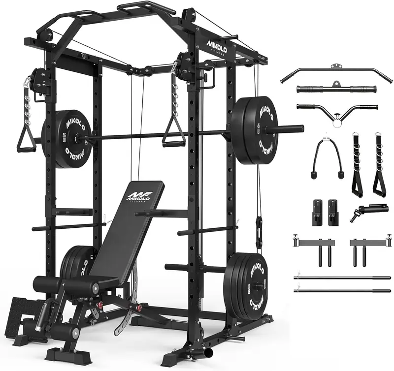 lo K6 Power Cage - 8-in-1 Power Rack with Cable Crossover, Lat Pulldown & 1500 lb Capacity, Home m Squat Rack with Pulley