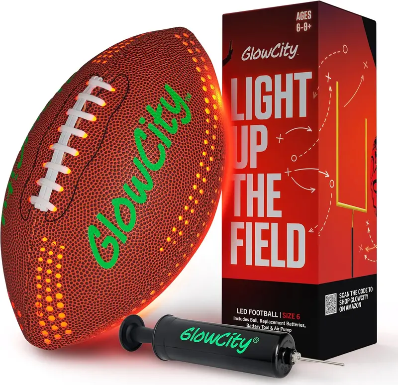 Glow-in-the-Dark Light-Up Football — Sizes 3 & 6 • Bright Night Ball for Kids, Juniors & Teens • Sports Birthday Gift for Boys Ages 6–14