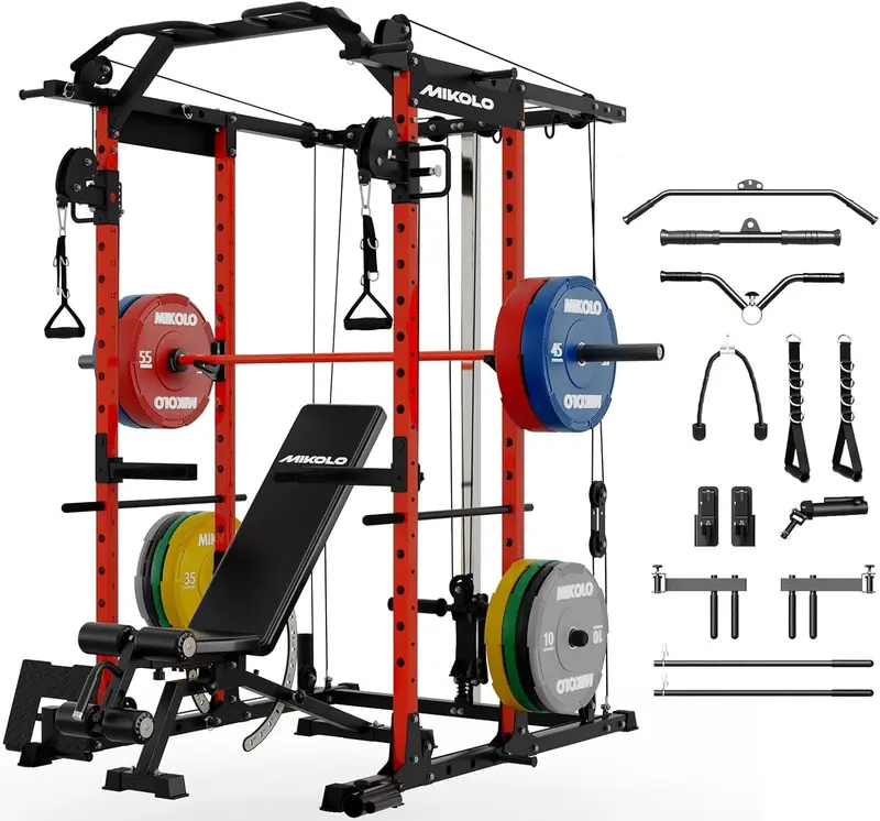 lo K6 8-in-1 Power Cage — 1500 lb Power Rack with Cable Crossover & Lat Pulldown for Home m