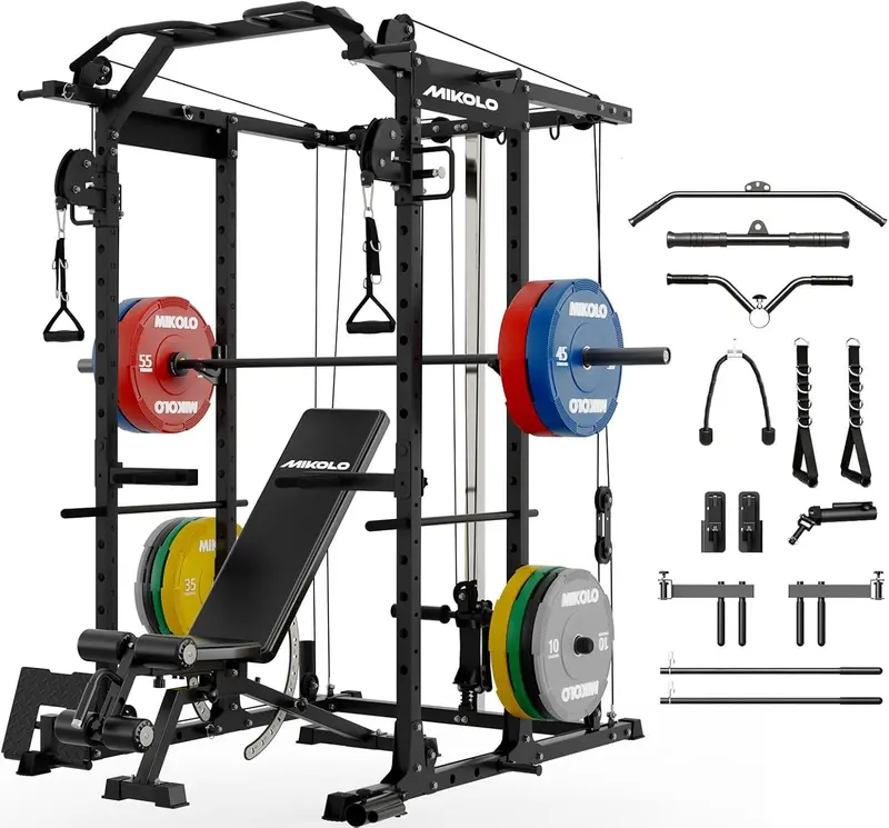 lo K6 Power Cage: 1500 lb Power Rack with Cable Crossover & Lat Pulldown for Home m