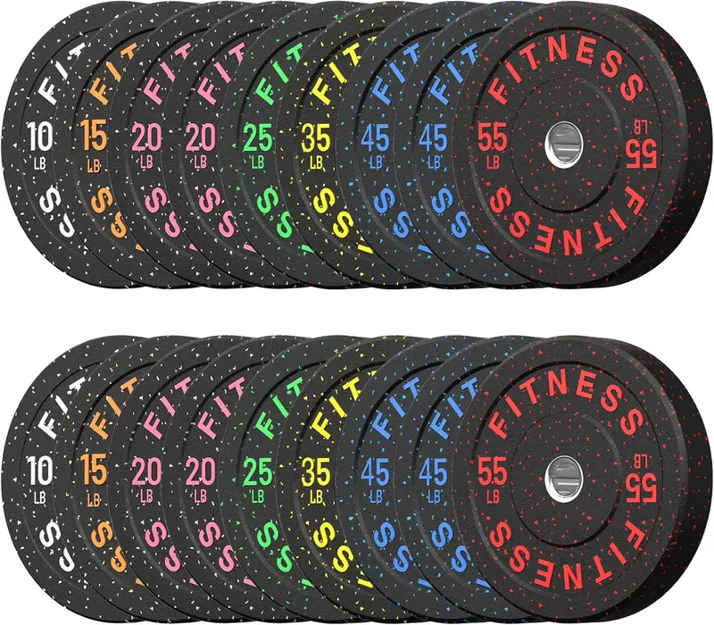 2-Inch High-Bounce Olympic Bumper Plate Set — 2×10, 2×15, 4×20, 2×25, 2×35, 4×45, 2×55 lb (2-inch sleeves, recycled rubber, 50mm rings)