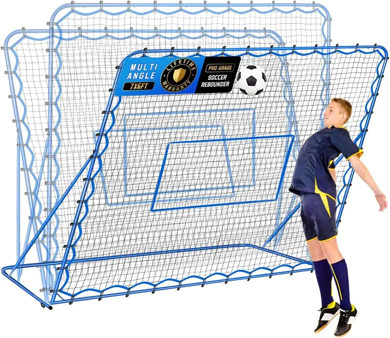 7x6ft Rebound Net for Soccer, Baseball, Volleyball & Lacrosse - Quick-Switch 60/90/120° Pitchback Goal for Passing, Control & Solo Practice, Easy Setup Training Gift