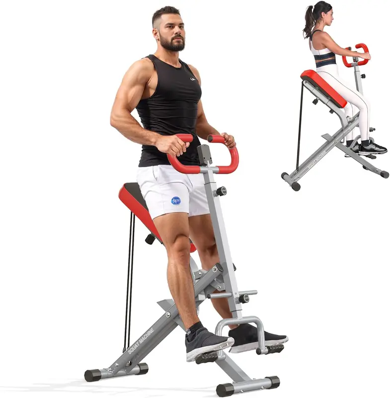 Foldable Adjustable Squat-Row Machine with Resistance Band - Space-Saving Full-Body Trainer for Glutes & Abs, 330 lb Capacity